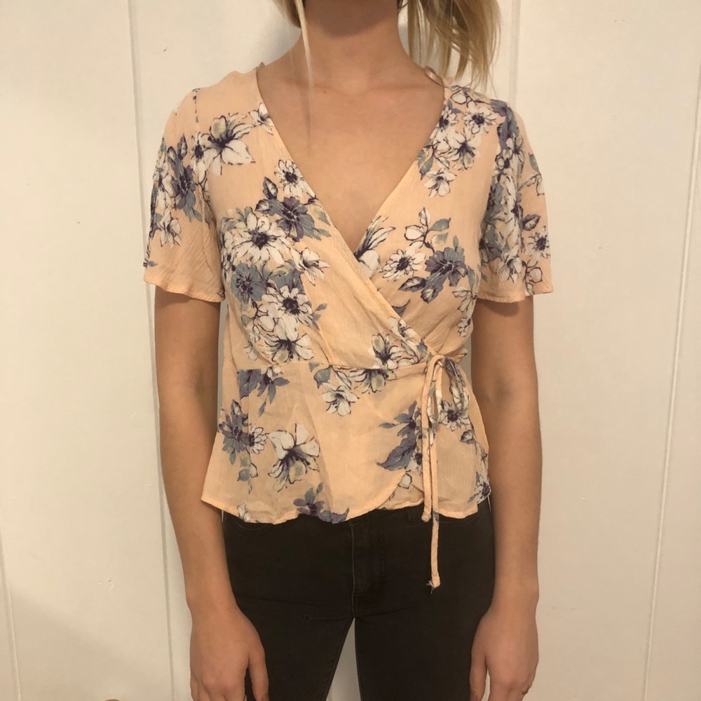 Pink tie front blouse